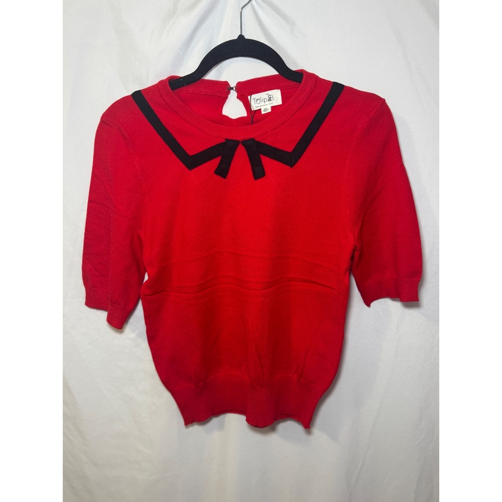 Red Bow Collar Sweater Womens S/M Coquette Preppy Holiday Vintage Tulip B NWT